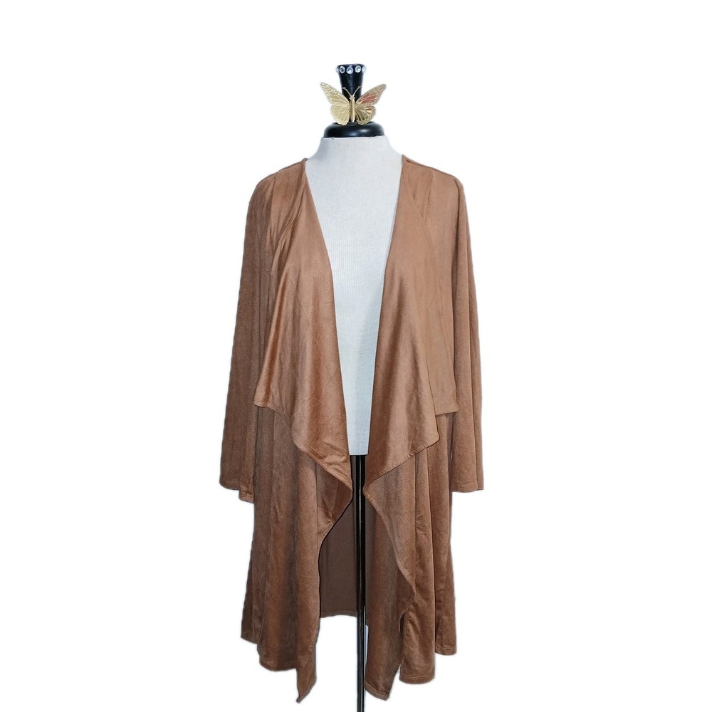 Cato Southwest Women Longline Cardigan 18 20W Tan Faux Suede Waterfall Cowgirl